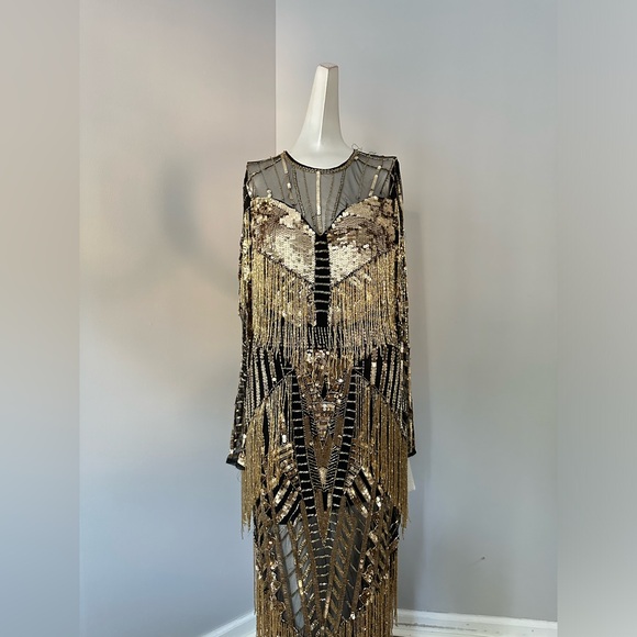 ASOS Gold and Black Fringe Dress - Picture 6 of 13